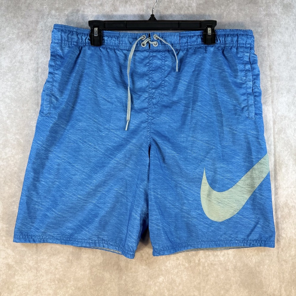 Nike Board Shorts Men Medium Electric Blue Big Swoosh Logo Poolside Swim Pool‎